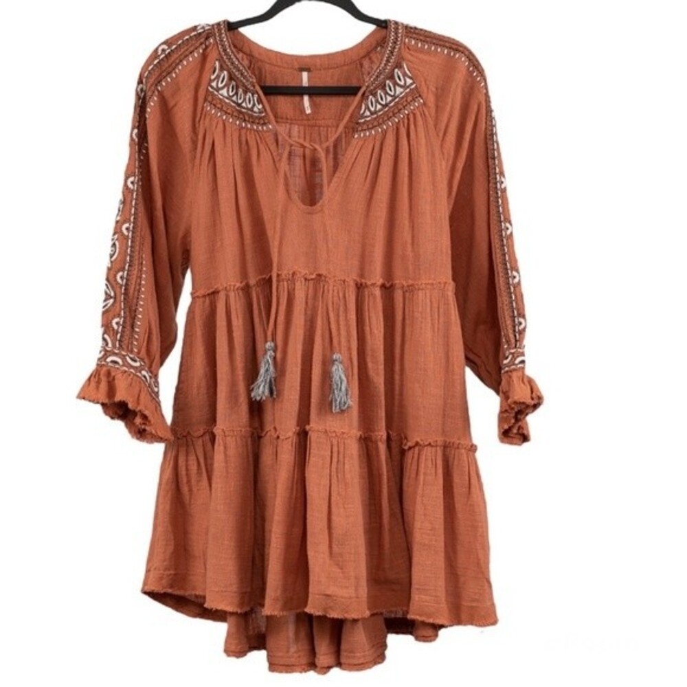 Free People Dream Weaver V-Neck Embroidered Tunic size S